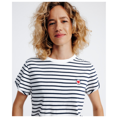 Tee-shirt marie brodé cŒur rayé marine/ecru tl