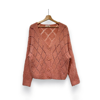 Gilet en mohair toux doux en tricot ajouré blush