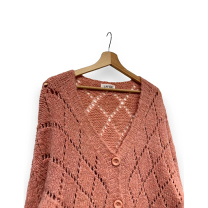 Gilet en mohair toux doux en tricot ajouré blush – Image 3