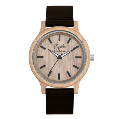 Montre érable cuir noir