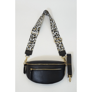 Sac banane en cuir anse motif noir