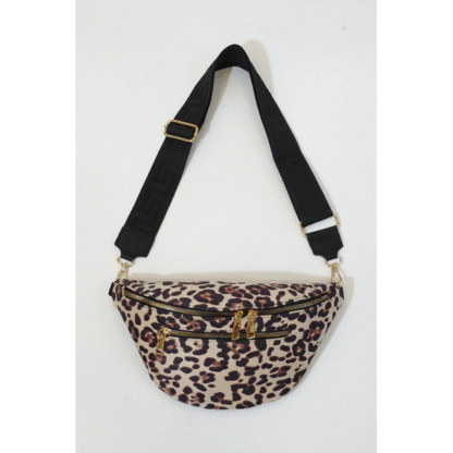 Sac banane en tissu velouté imprimé léopard