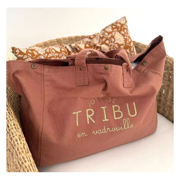Grand cabas "joyeuse tribu" bois de santal