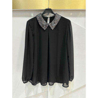 Blouse à col en sequins - noir