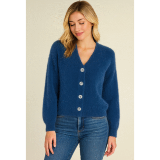 Cardigan boutonnée duveteux marine