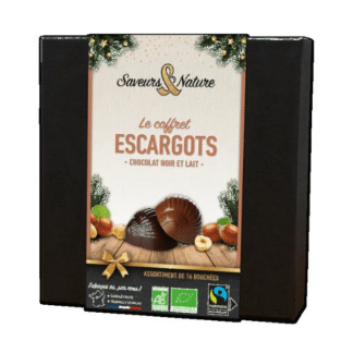 Coffret de 16 escargots praliné noisette enrobés de chocolat noir et lait