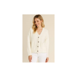 Cardigan boutonnée duveteux blanc