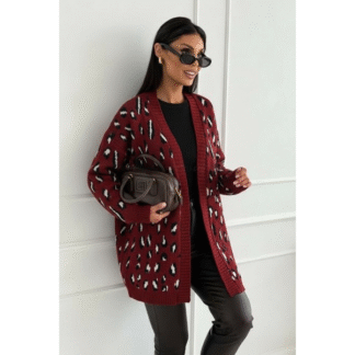 Gilet oversize léopard laine bordeaux